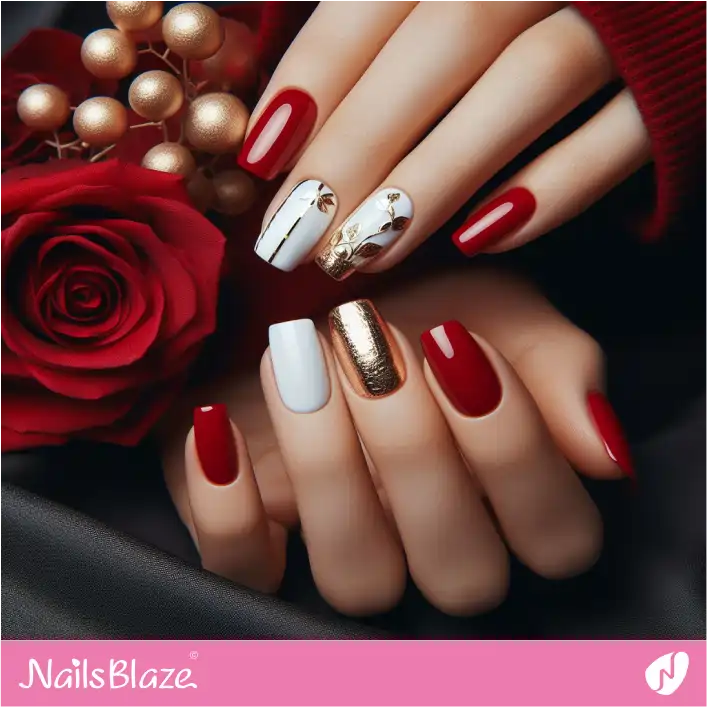 Red and White Nails | Foil Nails - NB4116
